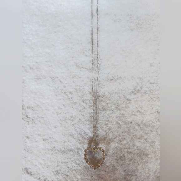 Krementz Silvertone Heart Pendant Necklace with Crystal Rhinestones. - Picture 3 of 6